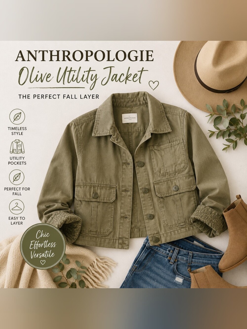 Anthropologie Olive Utility Jacket 🍂 Trendy Cropped Fall Layer